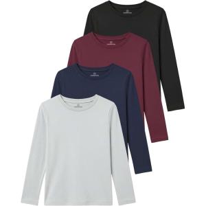 image:imageReal Essentials 4 Pack Girls Cotton Long Sleeve Crew Neck TShirt  Athletic Tee Shirt for Teens Kids Youth Ages 416Set 4