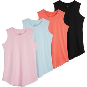 image:imageReal Essentials 4 Pack Girls DryFit Active Tank Top  Gym Running Workout Athletic Shirt for Kids Teens YouthSet 4