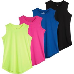 image:imageReal Essentials 4 Pack Girls DryFit Active Tank Top  Gym Running Workout Athletic Shirt for Kids Teens YouthSet 5