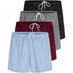 image:imageReal Essentials 4 Pack Girls Mesh Athletic Running Shorts with Pockets Teens Kids Youth Performance Gym BasketballSet 3