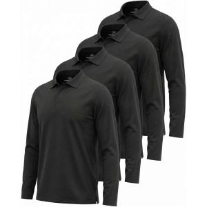 image:imageReal Essentials 4 Pack Mens Long Sleeve Polo Shirts for Men  Cotton Pique Collared Athletic Golf Shirt Work amp CasualBlack  Black  Black  Black
