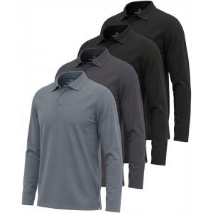 image:imageReal Essentials 4 Pack Mens Long Sleeve Polo Shirts for Men  Cotton Pique Collared Athletic Golf Shirt Work amp CasualBlack  Black  Charcoal  Stormy Weather