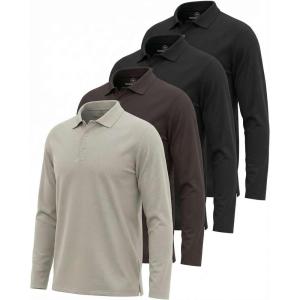 image:imageReal Essentials 4 Pack Mens Long Sleeve Polo Shirts for Men  Cotton Pique Collared Athletic Golf Shirt Work amp CasualBlack  Black  Chocolate Torte  Abbey Stone