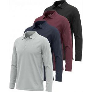 image:imageReal Essentials 4 Pack Mens Long Sleeve Polo Shirts for Men  Cotton Pique Collared Athletic Golf Shirt Work amp CasualBlack  Burgundy  Navy Blazer  Dawn Blue