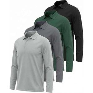 image:imageReal Essentials 4 Pack Mens Long Sleeve Polo Shirts for Men  Cotton Pique Collared Athletic Golf Shirt Work amp CasualBlack  Green  Quite Shade  Dawn Blue