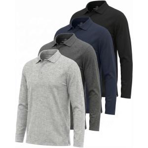 image:imageReal Essentials 4 Pack Mens Long Sleeve Polo Shirts for Men  Cotton Pique Collared Athletic Golf Shirt Work amp CasualBlack  Navy  Charcoal  Grey