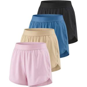 image:imageReal Essentials 4 Pack Womens 3 DryFit Dolphin Running Shorts with PocketsAthletic Gym Workout Basketball Sports ShortsSet 1