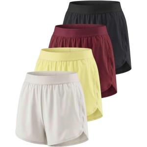 image:imageReal Essentials 4 Pack Womens 3 DryFit Dolphin Running Shorts with PocketsAthletic Gym Workout Basketball Sports ShortsSet 2