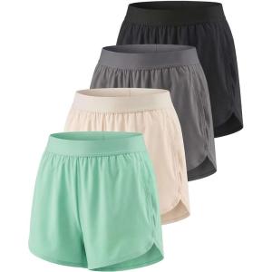 image:imageReal Essentials 4 Pack Womens 3 DryFit Dolphin Running Shorts with PocketsAthletic Gym Workout Basketball Sports ShortsSet 3