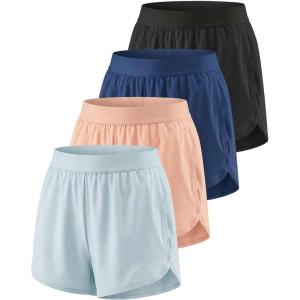 image:imageReal Essentials 4 Pack Womens 3 DryFit Dolphin Running Shorts with PocketsAthletic Gym Workout Basketball Sports ShortsSet 4