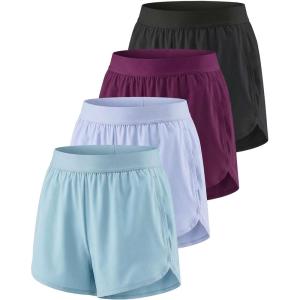 image:imageReal Essentials 4 Pack Womens 3 DryFit Dolphin Running Shorts with PocketsAthletic Gym Workout Basketball Sports ShortsSet 5