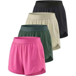 image:imageReal Essentials 4 Pack Womens 3 DryFit Dolphin Running Shorts with PocketsAthletic Gym Workout Basketball Sports ShortsSet 6