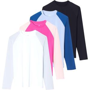 image:imageReal Essentials 4 Pack Womens Long Sleeve Rash Guard Moisture Wicking Shirts  Sun Protection Quick Dry SPF 50 Tops PlusLong Sleeve Set 4
