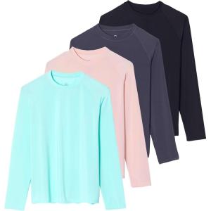 image:imageReal Essentials 4 Pack Womens Long Sleeve Rash Guard Moisture Wicking Shirts  Sun Protection Quick Dry SPF 50 Tops PlusLong Sleeve Set 5