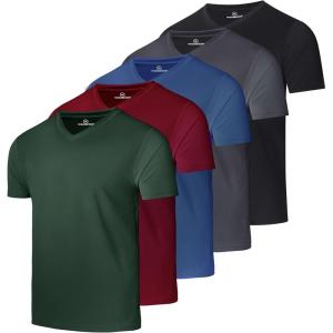 image:imageReal Essentials 5 Pack Mens Mesh Short Sleeve VNeck TShirt  Athletic Dry Fit V Neck Workout Shirt Big amp Tall AvailableSet 4