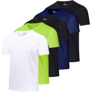 image:imageReal Essentials 5 Pack Mens Mesh Short Sleeve VNeck TShirt  Athletic Dry Fit V Neck Workout Shirt Big amp Tall AvailableSet 6