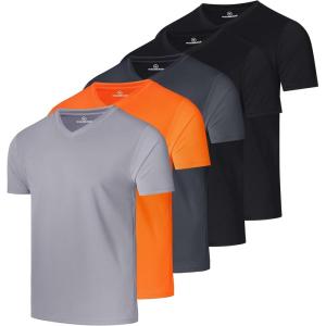 image:imageReal Essentials 5 Pack Mens Mesh Short Sleeve VNeck TShirt  Athletic Dry Fit V Neck Workout Shirt Big amp Tall AvailableSet 7