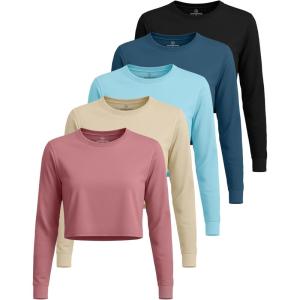 image:imageReal Essentials 5 Pack Womens DryFit Long Sleeve Crop Top  Running Workout Gym Athletic Crew Neck Shirt Plus AvailableSet 10