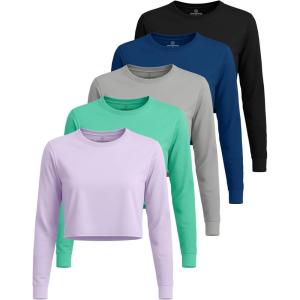 image:imageReal Essentials 5 Pack Womens DryFit Long Sleeve Crop Top  Running Workout Gym Athletic Crew Neck Shirt Plus AvailableSet 11