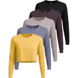 image:imageReal Essentials 5 Pack Womens DryFit Long Sleeve Crop Top  Running Workout Gym Athletic Crew Neck Shirt Plus AvailableSet 13
