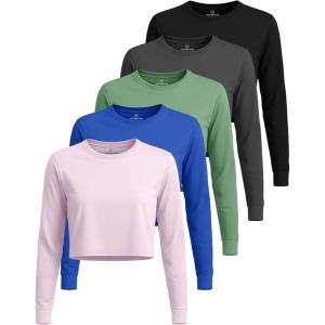 image:imageReal Essentials 5 Pack Womens DryFit Long Sleeve Crop Top  Running Workout Gym Athletic Crew Neck Shirt Plus AvailableSet 4