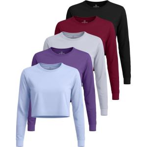image:imageReal Essentials 5 Pack Womens DryFit Long Sleeve Crop Top  Running Workout Gym Athletic Crew Neck Shirt Plus AvailableSet 6