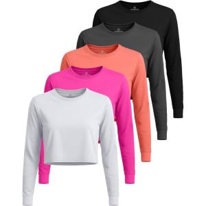 image:imageReal Essentials 5 Pack Womens DryFit Long Sleeve Crop Top  Running Workout Gym Athletic Crew Neck Shirt Plus AvailableSet 7