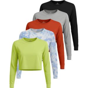 image:imageReal Essentials 5 Pack Womens DryFit Long Sleeve Crop Top  Running Workout Gym Athletic Crew Neck Shirt Plus AvailableSet 8