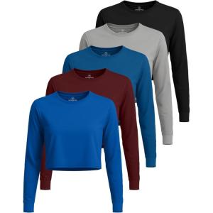 image:imageReal Essentials 5 Pack Womens DryFit Long Sleeve Crop Top  Running Workout Gym Athletic Crew Neck Shirt Plus AvailableSet 9
