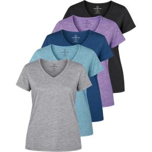 image:imageReal Essentials 5 Pack Womens DryFit Short Sleeve V Neck T Shirt Workout Fitness Yoga Top Tee Available in Plus SizeSet 1