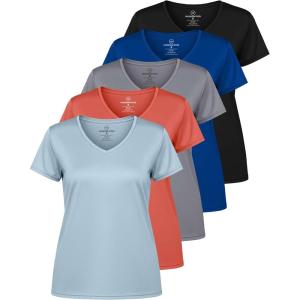 image:imageReal Essentials 5 Pack Womens DryFit Short Sleeve V Neck T Shirt Workout Fitness Yoga Top Tee Available in Plus SizeSet 10