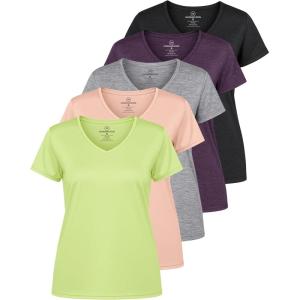 image:imageReal Essentials 5 Pack Womens DryFit Short Sleeve V Neck T Shirt Workout Fitness Yoga Top Tee Available in Plus SizeSet 11