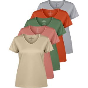 image:imageReal Essentials 5 Pack Womens DryFit Short Sleeve V Neck T Shirt Workout Fitness Yoga Top Tee Available in Plus SizeSet 12