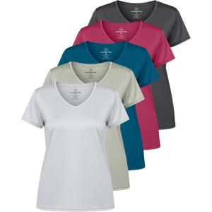 image:imageReal Essentials 5 Pack Womens DryFit Short Sleeve V Neck T Shirt Workout Fitness Yoga Top Tee Available in Plus SizeSet 13