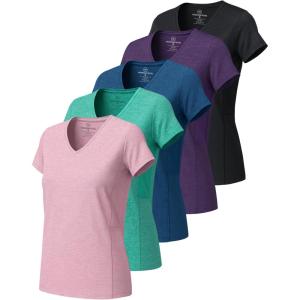 image:imageReal Essentials 5 Pack Womens DryFit Short Sleeve V Neck T Shirt Workout Fitness Yoga Top Tee Available in Plus SizeSet 15