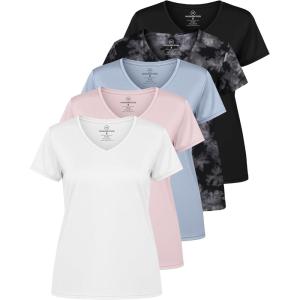 image:imageReal Essentials 5 Pack Womens DryFit Short Sleeve V Neck T Shirt Workout Fitness Yoga Top Tee Available in Plus SizeSet 16
