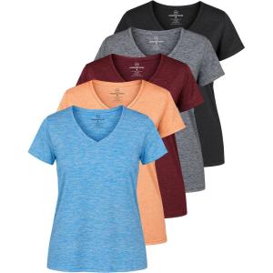 image:imageReal Essentials 5 Pack Womens DryFit Short Sleeve V Neck T Shirt Workout Fitness Yoga Top Tee Available in Plus SizeSet 2