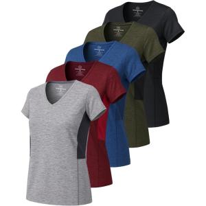 image:imageReal Essentials 5 Pack Womens DryFit Short Sleeve V Neck T Shirt Workout Fitness Yoga Top Tee Available in Plus SizeSet 3