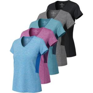 image:imageReal Essentials 5 Pack Womens DryFit Short Sleeve V Neck T Shirt Workout Fitness Yoga Top Tee Available in Plus SizeSet 4