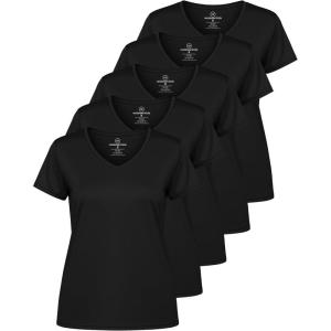 image:imageReal Essentials 5 Pack Womens DryFit Short Sleeve V Neck T Shirt Workout Fitness Yoga Top Tee Available in Plus SizeSet 5