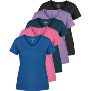 image:imageReal Essentials 5 Pack Womens DryFit Short Sleeve V Neck T Shirt Workout Fitness Yoga Top Tee Available in Plus SizeSet 7
