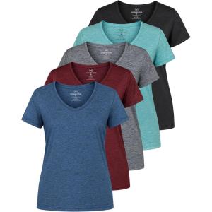 image:imageReal Essentials 5 Pack Womens DryFit Short Sleeve V Neck T Shirt Workout Fitness Yoga Top Tee Available in Plus SizeSet 8