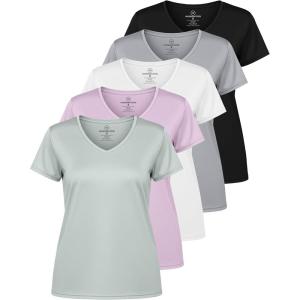 image:imageReal Essentials 5 Pack Womens DryFit Short Sleeve V Neck T Shirt Workout Fitness Yoga Top Tee Available in Plus SizeSet 9