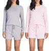 image:imageReal Essentials 2 Pack Womens Ribbed Knit Long Sleeve Top and Shorts Pullover Lounge Pajama Set Available In Plus SizeSet 2