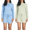 image:imageReal Essentials 2 Pack Womens Ribbed Knit Long Sleeve Top and Shorts Pullover Lounge Pajama Set Available In Plus SizeSet 3