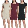 image:imageReal Essentials 3 Pack Womens Ribbed Mini Dress  Short Sleeve TShirt Dress Slim Fit Casual Summer DressSolid Black  Solid Burgundy  Solid Desert Sage