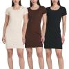 image:imageReal Essentials 3 Pack Womens Ribbed Mini Dress  Short Sleeve TShirt Dress Slim Fit Casual Summer DressSolid Black  Solid Chickory Coffee  Solid Soft Pink