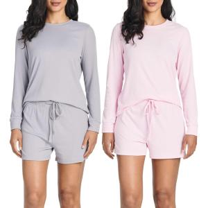 image:imageReal Essentials 2 Pack Womens Ribbed Knit Long Sleeve Top and Shorts Pullover Lounge Pajama Set Available In Plus SizeSet 2