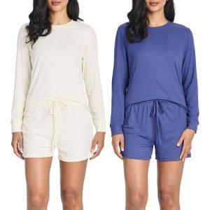 image:imageReal Essentials 2 Pack Womens Ribbed Knit Long Sleeve Top and Shorts Pullover Lounge Pajama Set Available In Plus SizeSet 5