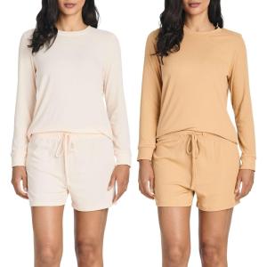 image:imageReal Essentials 2 Pack Womens Ribbed Knit Long Sleeve Top and Shorts Pullover Lounge Pajama Set Available In Plus SizeSet 7